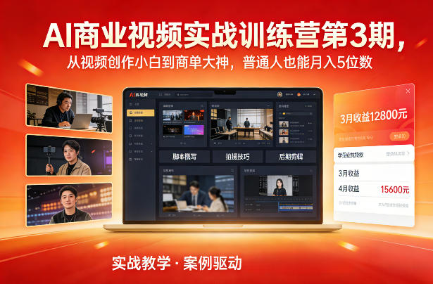 AI商业视频实战训练营第3期，从视频创作小白到商单大神，普通人也能月入5位数网赚项目-副业赚钱-互联网创业-资源整合白嫖の网赚