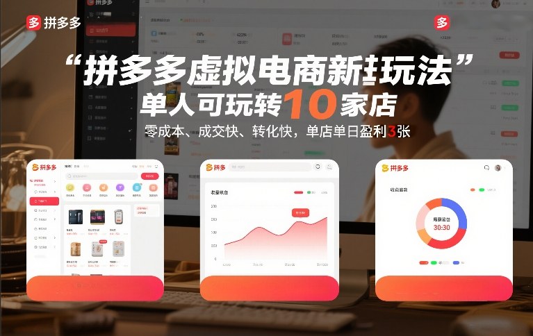 拼多多虚拟电商新玩法，单人可玩转10家店，零成本、成交快、转化快，单店单日盈利3张【揭秘】网赚项目-副业赚钱-互联网创业-资源整合白嫖の网赚