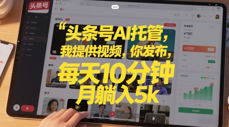 头条号AI托管，我提供视频，你发布，每天10分钟，月躺入5k+【揭秘】网赚项目-副业赚钱-互联网创业-资源整合白嫖の网赚