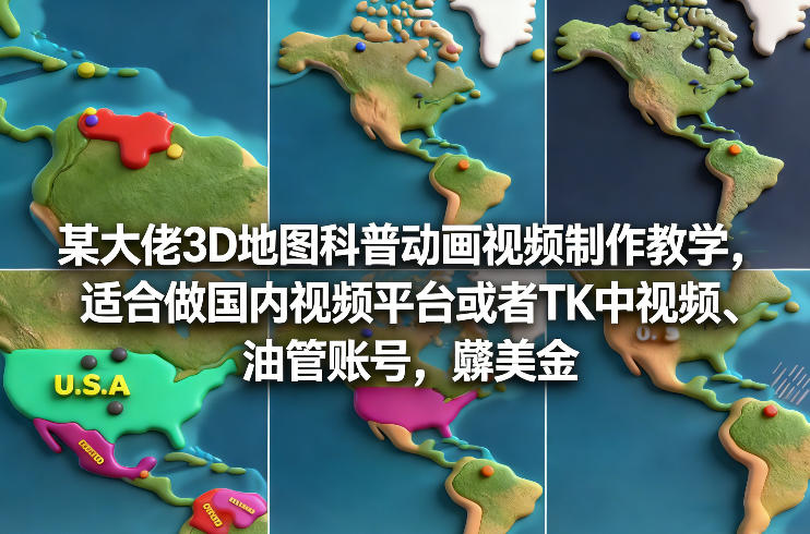 某大佬3D地图科普动画视频制作教学，适合做国内视频平台或者TK中视频、油管账号，賺美金网赚项目-副业赚钱-互联网创业-资源整合白嫖の网赚