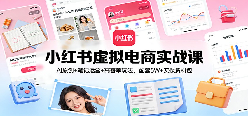 小红书虚拟电商实战课：AI原创+笔记运营+高客单玩法，配套5W+实操资料包网赚项目-副业赚钱-互联网创业-资源整合白嫖の网赚
