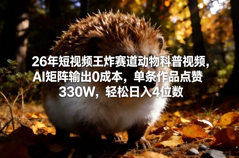 26年短视频王炸赛道动物科普视频，AI矩阵输出0成本，单条作品点赞330W，轻松日入4位数网赚项目-副业赚钱-互联网创业-资源整合白嫖の网赚