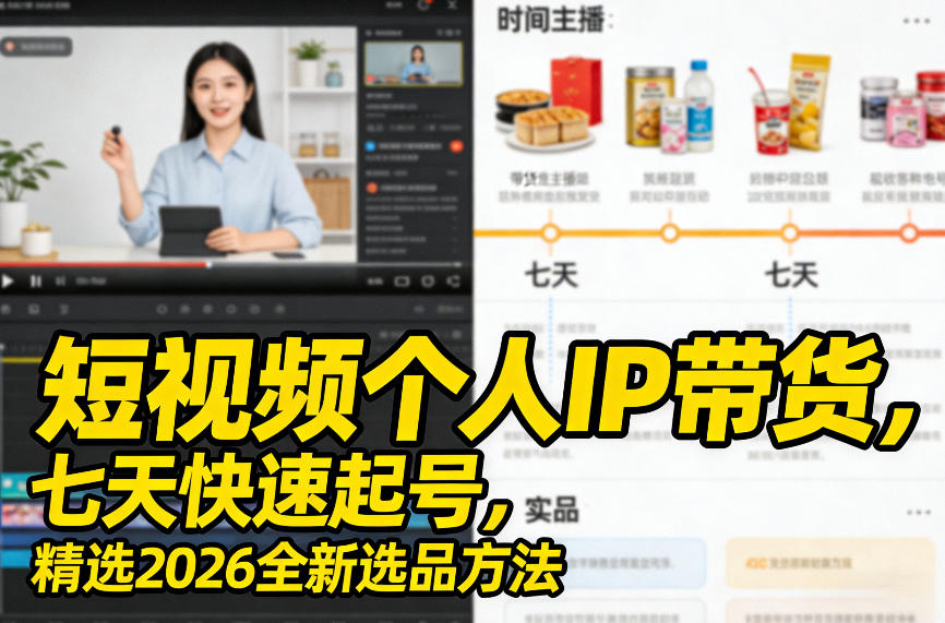 短视频个人IP带货，七天快速起号，精选2026全新选品方法网赚项目-副业赚钱-互联网创业-资源整合白嫖の网赚