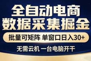 独家电商数据全自动采集项目，批量可矩阵，单窗口轻松日入3张+【揭秘】