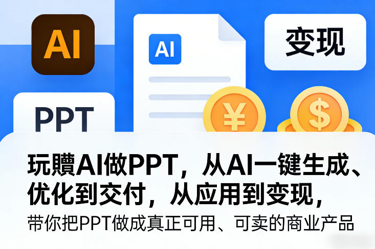 玩賺AI做PPT，从AI一键生成、优化到交付，从应用到变现，带你把PPT做成真正可用、可卖的商业产品网赚项目-副业赚钱-互联网创业-资源整合白嫖の网赚