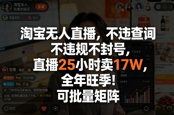 淘宝无人直播，不违规不封号，直播25小时卖17W，全年旺季！可批量矩阵【揭秘】网赚项目-副业赚钱-互联网创业-资源整合白嫖の网赚