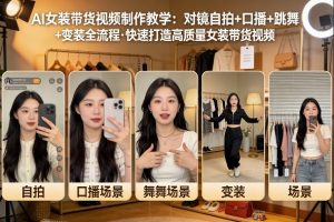 AI女装带货视频制作教学，对镜自拍、口播、跳舞、变装全流程，快速打造高质量女装带货视频