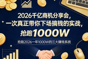 2026千亿商机分享会,一次真正带你下场搞钱的实战,抢跑2026一年1000W的三大賺钱系统