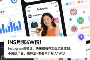 INS月涨6W粉！Instagram创收课，快速增粉并实现流量变现，不用用投广告，靠算法+低客单价月入1W刀