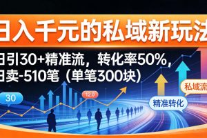 日入千米的私域新玩法:日引30+精准流,转化率50%,日卖5-10笔(单笔300米)