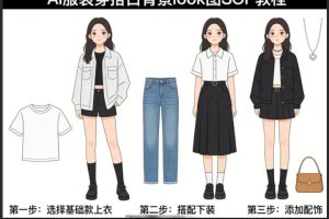 AI服装穿搭白背景look图SOP教程，不用会画画，提几句具体要求，AI就能还你一个奇迹