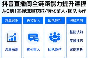 抖音直播间浓缩版视频课程,从0到1掌握直播间流量获取、转化留人、团队协作的全链路能力