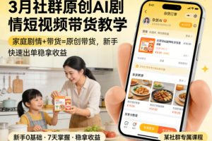 3月某社群原创AI剧情短视频带货教学,家庭剧情+带货=原创带货,新手也能快速出单稳拿收益