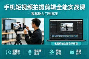 手机短视频拍摄剪辑全能实战课：零基础入门到高手，稳定器运镜+电脑剪映全套自学教程