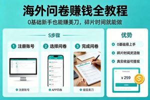 海外问卷賺钱全教程，0基础新手也能賺美刀，碎片时间就能做