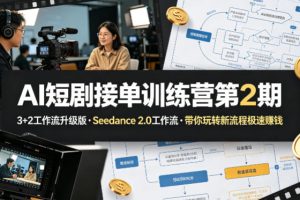 AI短剧接单训练营第2期，3+2工作流升级版，Seedance 2.0工作流，带你玩转新流程极速賺钱