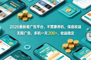 2026最新看广告平台，不需要养机，保底收益，无限广告，多机一天200+，收益稳定【揭秘】