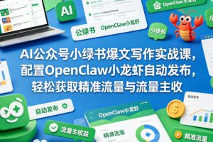 AI公众号小绿书爆文写作实战课，配置OpenClaw小龙虾自动发布，轻松获取精准流量与流量主收益