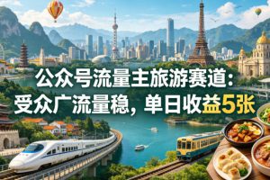 公众号流量主之旅游赛道，受众广+流量稳，平均单日收益5张+