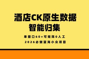 酒店CK原生数据智能归集，单窗口60+可矩阵0人工，2026必做蓝海小众项目【揭秘】