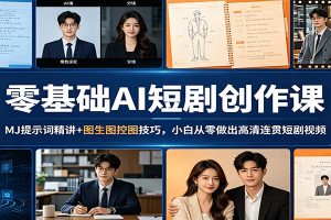 零基础AI短剧创作课：MJ提示词精讲+图生图控图技巧，小白从零做出高清连贯短剧视频