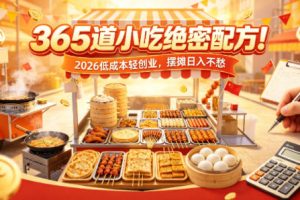 365道小吃绝密配方！2026低成本轻创业，摆摊日入不愁