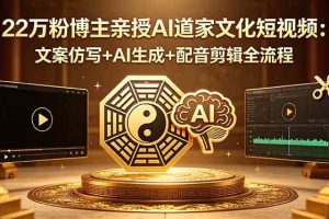 (18580期)22万粉博主亲授AI道家文化短视频:文案仿写+AI生成+配音剪辑全流程