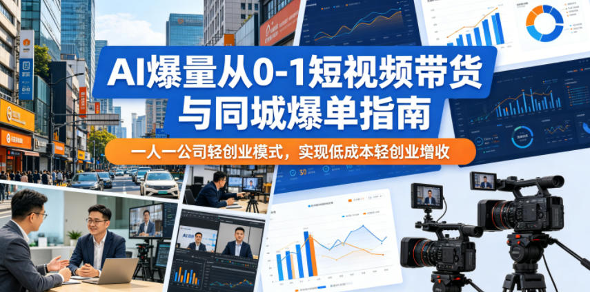 AI爆量从0-1短视频带货与同城爆单指南，一人一公司轻创业模式，实现低成本轻创业增收