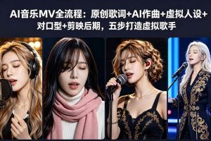 (18710期)AI音乐MV全流程:原创歌词+AI作曲+虚拟人设+对口型+剪映后期,五步打造虚拟歌手
