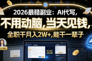 2026最稳副业:AI代写,不用动脑,当天见钱,一单600,全职干月入2W+,能干一辈子【揭秘】