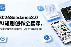 (18958期)2026Seedance2.0AI短剧创作全套课,零基础系统教学AI漫剧短视频,从灵感到成片完整落地