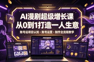 AI漫剧超级增长课,从0到1打造一人生意,项目认知・账号运营・制作全流程教学