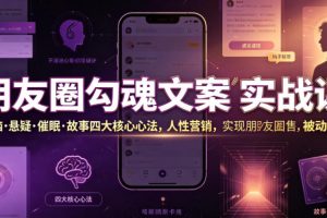朋友圈勾魂文案实战课｜洗脑·悬疑·催眠·故事四大核心心法，吃透人性营销，实现朋友圈不销而售被动成交