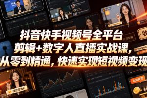 抖音快手视频号全平台剪辑+数字人直播实战课,从零到精通,快速实现短视频变现(更新2026年6月)