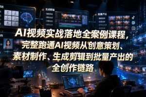 AI视频实战落地全案例课程，完整跑通AI视频从创意策划、素材制作、生成剪辑到批量产出的全创作链路