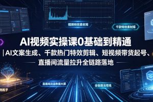 AI视频实操课0基础到精通｜AI文案生成、千款热门特效剪辑、短视频带货起号、直播间流量拉升全链路落地
