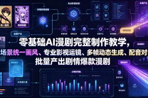 零基础AI漫剧完整制作教学，人物场景统一画风、专业影视运镜、多帧动态生成、配音对口型，批量产出剧情爆款漫剧