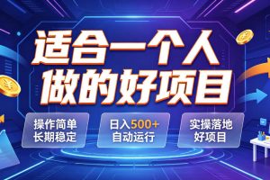 适合一个人做的好项目,操作简单长期稳定,日入500+自动运行,实操落地好项目【揭秘】