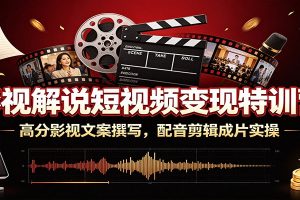 影视解说短视频变现特训营：高分影视文案撰写，配音剪辑成片实操