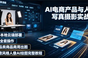 AI电商产品与人像写真摄影实战课｜SD本地云端部署、MJ全套操作、多品类商品商用出图、创意风格人像AI绘图完整教程