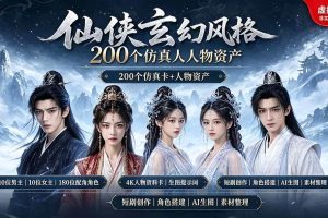 （19301期）200个仙侠玄幻仿真人素材◆10男主×10女主×180配角，4K资料卡+AI生图提示词，漫剧必备