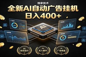 全新AI自动广告挂机 独家技术 躺赚400+ 全程无需人工值守