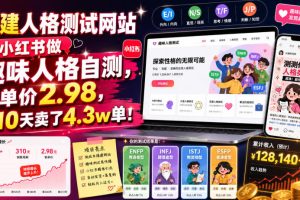 搭建人格测试网站在小红书做趣味人格自测，客单价2.98，310天卖了4.3w单！