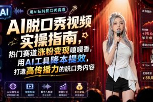AI脱口秀视频实操指南，热门赛道涨粉变现嘎嘎香，用AI工具降本提效，打造高传播力的脱口秀内容