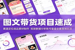 图文带货项目速成:赛道定位选品素材制作,投放数据分析账号复盘全套落地玩法