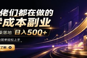大佬们都在做的零成本副业,实操落地日入500+,小白一秒上手