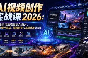 AI视频创作实战课2026：从提示词到电影级AI短片，掌握图片生成、视频制作与高级特效全流程