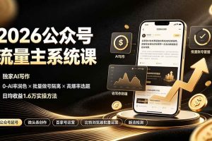 (19405期)2026公众号流量主系统课:独家AI写作×0-AI率润色×批量做号隔离×高爆率选题,日均收益1.6万实操方法