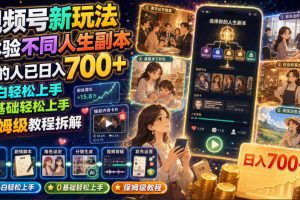 视频号新玩法体验不同人生副本，懂的人已日入700+，小白轻松上手，0基础轻松上手，保姆级教程拆解