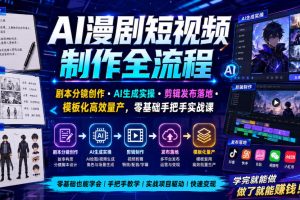 AI漫剧短视频制作全流程｜剧本分镜创作・AI生成实操・剪辑发布落地・模板化高效量产，零基础手把手实战课